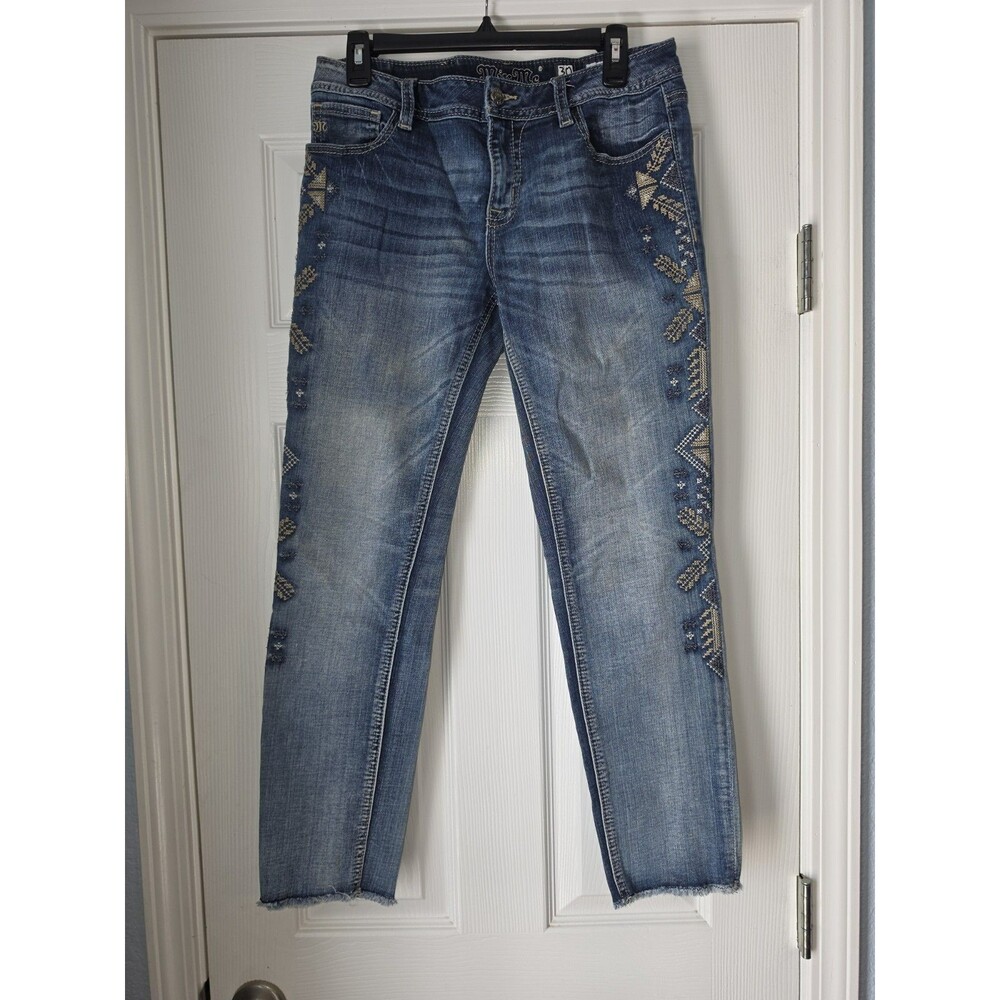 Miss Me MP8952AK Lasercut Embroidered Stretch Ankle Skinny Jeans Women's 30 Boho